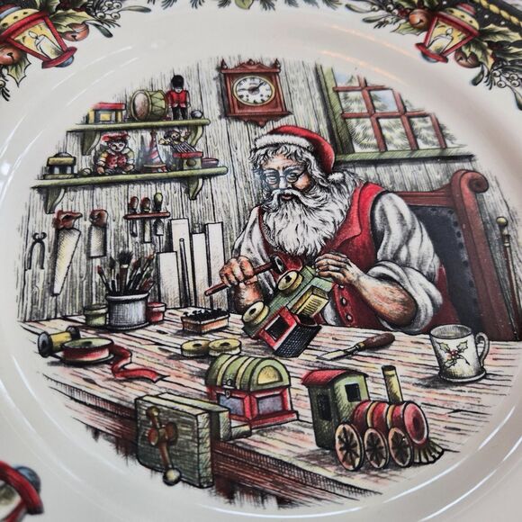 Royal Stafford Christmas Santa's Workshop Dinner Plates Set of 2 New 10.75" - Picture 3 of 7